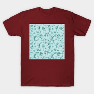 Lady Kitty Toile, Teal T-Shirt